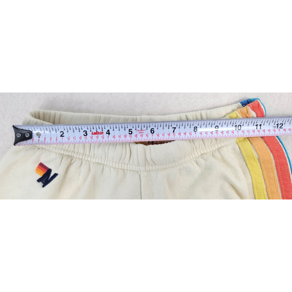 Aviator Nation 5 Stripe Sweatpants XS Vintage White Rainbow Jogger Made in USA - Picture 7 of 9
